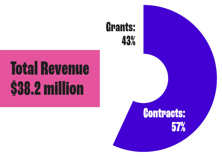 Total Revenue $38.2 million; Grants 43% Contracts 57%