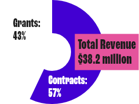 Total Revenue $38.2 million; Grants 43% Contracts 57%