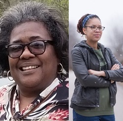 Two images of women smiling at camera