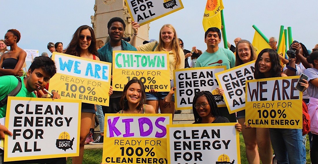 Group of young adults at a climate rally