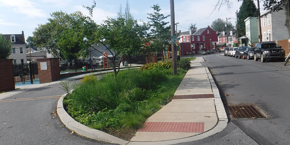 sidewalk view of stormwater management 